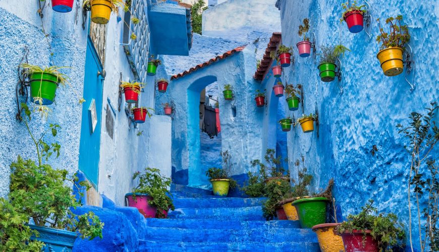 Blue streets of Chefchaouen Morocco mountain city